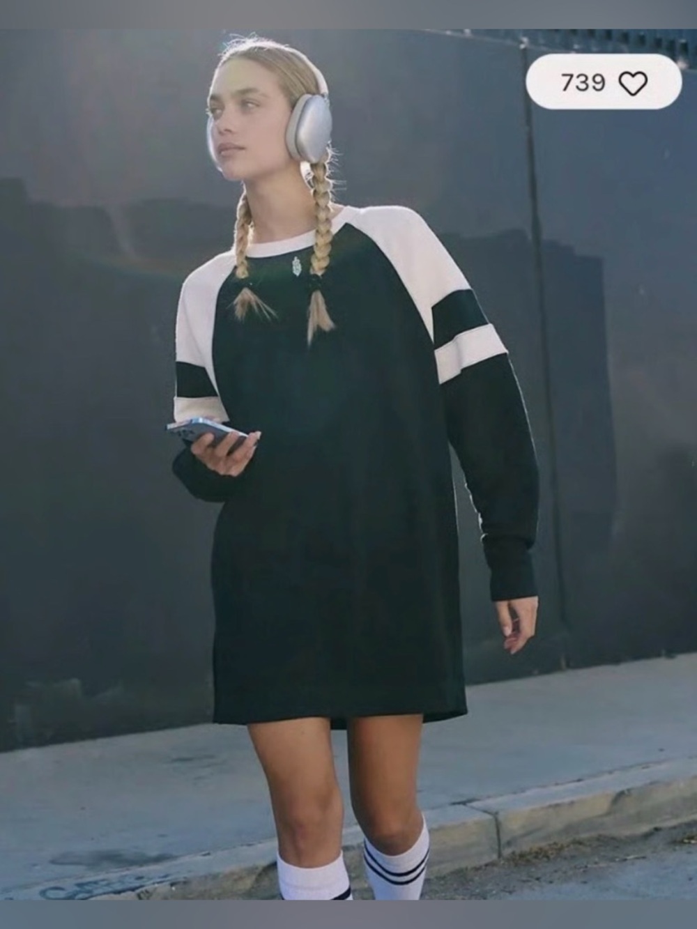 Free People Movement Heritage Sport Sweatshirt Dress Black White Size S NWOT
